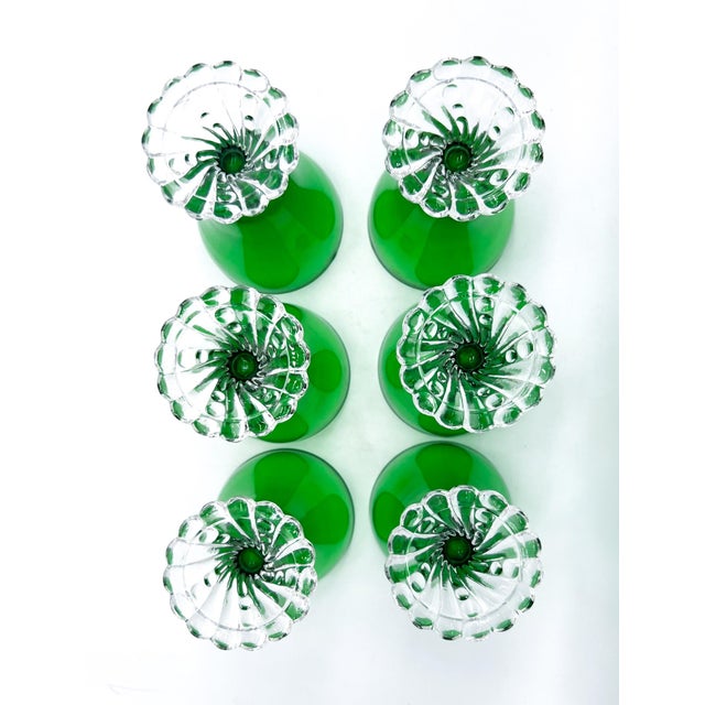 Forest Green Set of 6 Vintage Forest Green Anchor Hocking Bubble Foot (“Burple”) Water Goblets | Mid-Century Glassware For Sale - Image 8 of 8