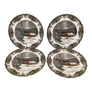 Vintage Mid-Century Modern Johnson Brothers Friendly Village Dinner Plates Set of 4 For Sale