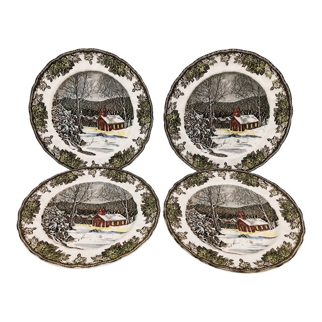 Vintage Mid-Century Modern Johnson Brothers Friendly Village Dinner Plates Set of 4 For Sale