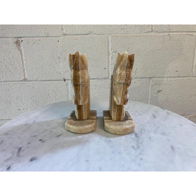 Mid-Century Modern Pair of Vintage Mid Century Stone Horse Head Bookends For Sale - Image 3 of 6