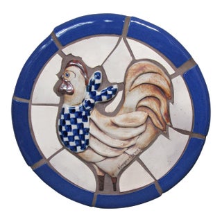 1970s Hogan Young Signed Mosaic Rooster Wall Plaque – 11.25" Round For Sale