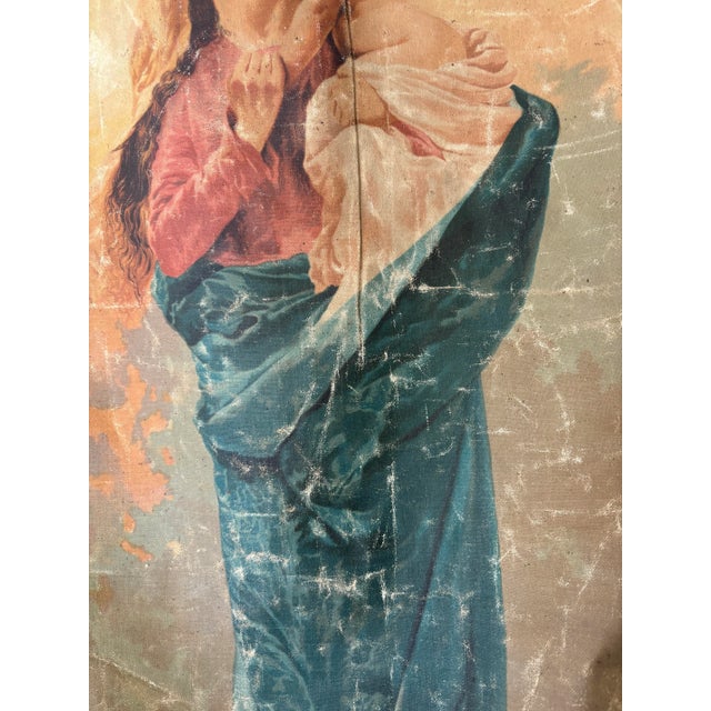 Late 19th Century 19th Century Italian Religious Banner Mary Jesus Oliograph With Tassels For Sale - Image 5 of 9