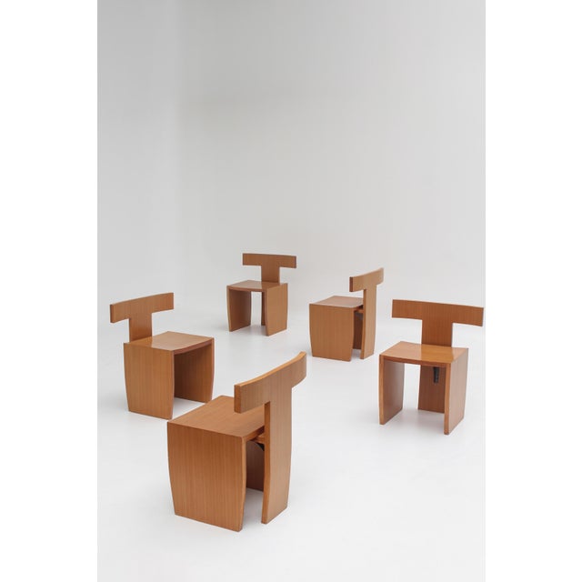 Side chairs inspired by the mid-century MOD Donald Judd, from a Dutch church. The straight lines and sharp edges make...