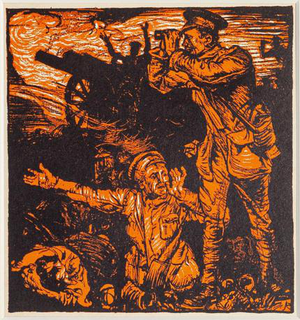 Frank Brangwyn, Combattimento di Neuwe Chapelle, Woodcut, 20th Century