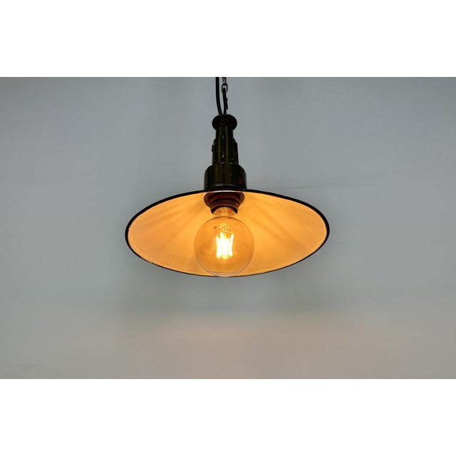 Industrial Green Enamel Military Pendant Lamp with Cast Aluminium Top, 1960s For Sale - Image 16 of 17