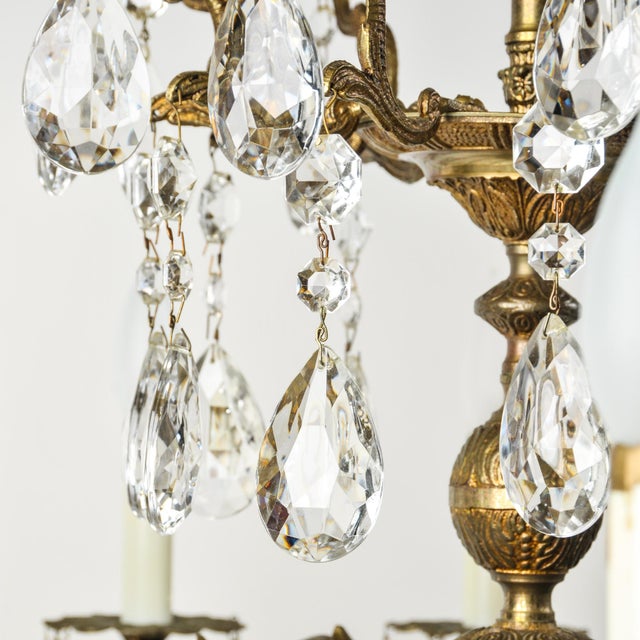 Mid 20th Century Large Vintage Brass and Crystal Chandelier 12 Arms For Sale - Image 5 of 17