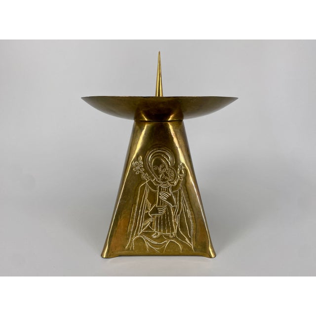 Mid-Century Modern Brutalist Candle Holder with Madonna and Child Motif, 1960s For Sale - Image 3 of 9