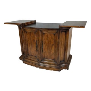 Century Furniture Walnut Flip-Top Bar Cabinet Server With Black Laminate For Sale