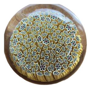 Vintage Murano Yellow Multicolored Millefiori Glass Paperweight 2.5"