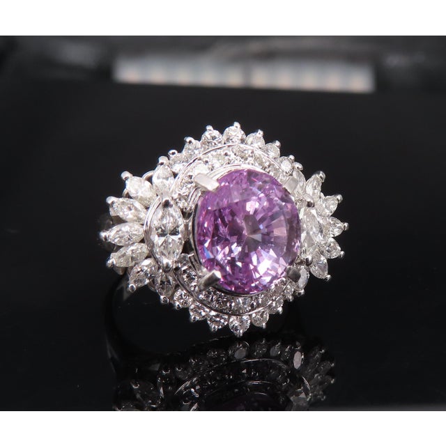 Title: 5.26ct Purple Sapphire GIA Heated Ceylon 1.43ct Diamond Platinum Ring, Size 7 Age/Markings: Estate, weights marked...