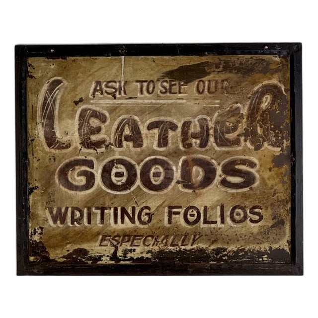 Early 20th Century Metal Trade Sign "Leather Goods Writing Folios..." For Sale