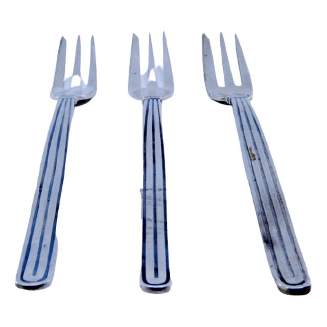 Silver Cake Forks with Three Tines and Raised Trim, Set of 3 For Sale