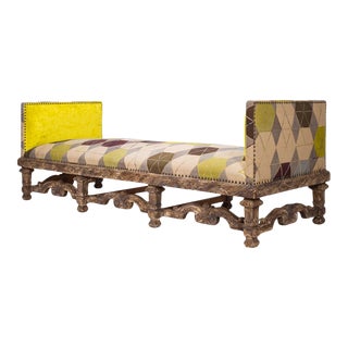 Contemporary Bench With French Antique Wood Base For Sale