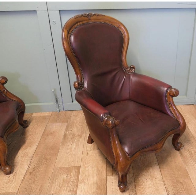 Animal Skin Victorian Leather Spoon-Back Easy Chairs, Set of 2 For Sale - Image 7 of 9