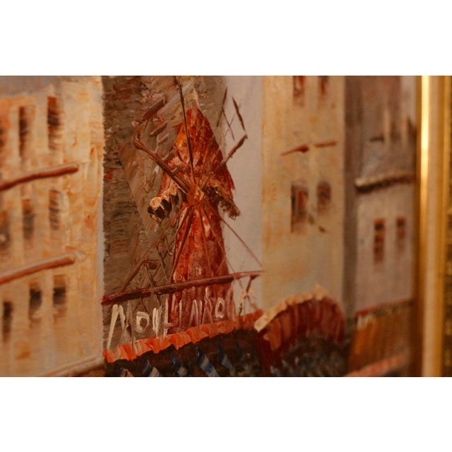 Textile Authentic 1950s Caroline Burnett Framed Oil on Canvas Impressionistic Painting of Parisian Street and Moulin Rouge For Sale - Image 7 of 15