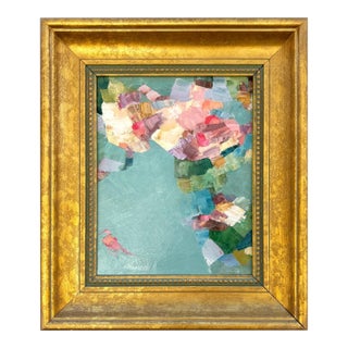 Soft "Petals" Abstract Oil Painting in Vintage Frame For Sale