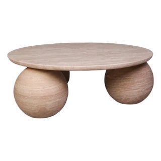 Trinity Travertine Round Coffee Table 35.4" For Sale