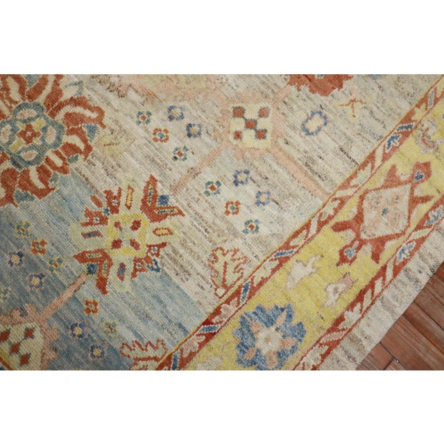 Early 21st Century Zabihi Collection Stunning Turkish Blue Yellow Oushak Rug - 8'3" x 9'5" For Sale - Image 9 of 12