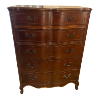 1960s Huntley Furniture MCM French Provencial 5 Drawer Tall Dresser Walnut For Sale