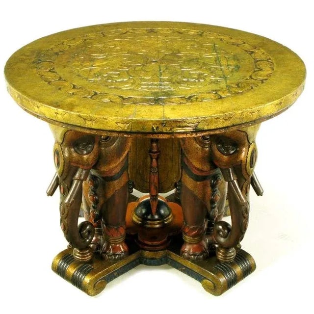 Gold Extraordinary 1920s Polychrome Parcel Gilt Elephant Center Table For Sale - Image 8 of 8