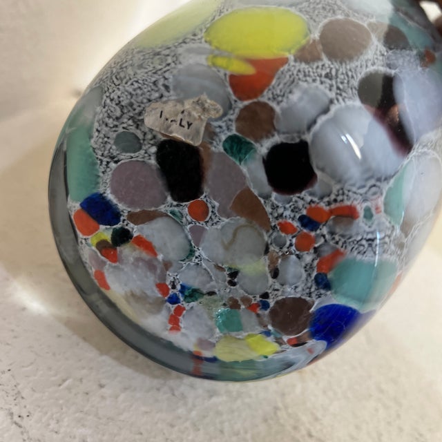Glass Murano Italy Large Tall 14” Glass Vase Multi-Color Splash Black Marble Pretty! For Sale - Image 7 of 10