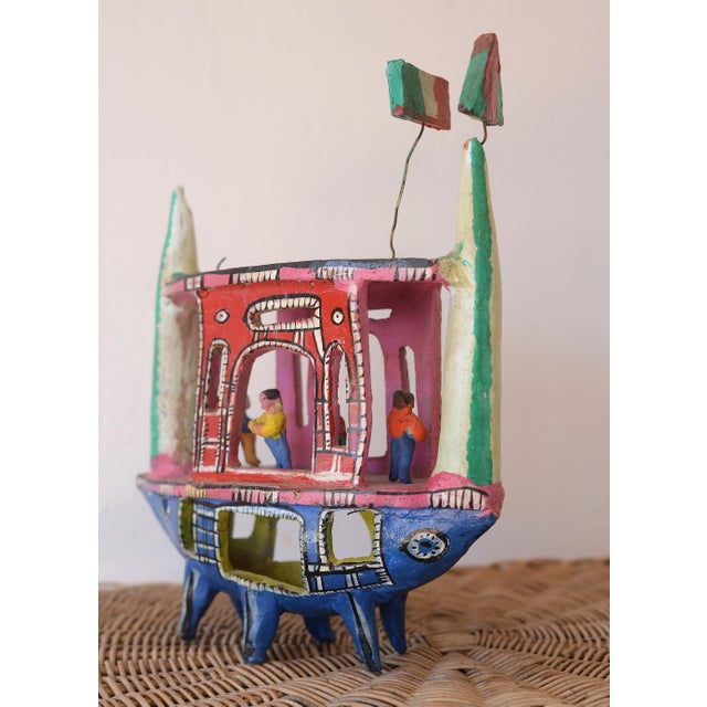 Vintage Candelario Medrano Mexican Folk Art Ceramic Boat Sculpture For Sale - Image 12 of 15