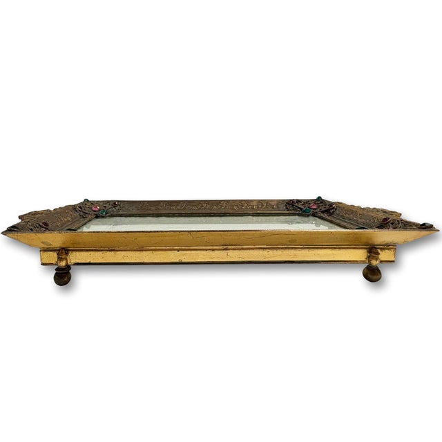 Antique Empire Art Gold Jeweled Vanity Tray With Ivory Lace, Circa 1920s–1930s For Sale - Image 12 of 13