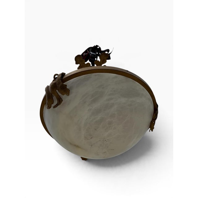 Late 20th Century Late 20th Century Neoclassical Carved Alabaster Inverted Bowl Chandelier For Sale - Image 5 of 11