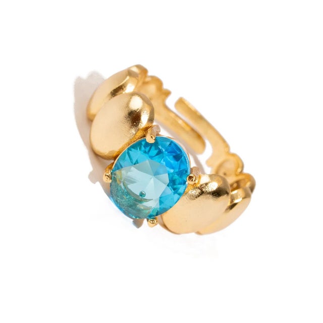 Early 21st Century Ocean Glow Blue Topaz Gold Adjustable Ring, Size 4 For Sale - Image 5 of 7