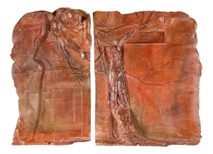 Sergio de Giusti Signed Modernist Biblical Painted Ceramic Diptych Sculpture - A Pair