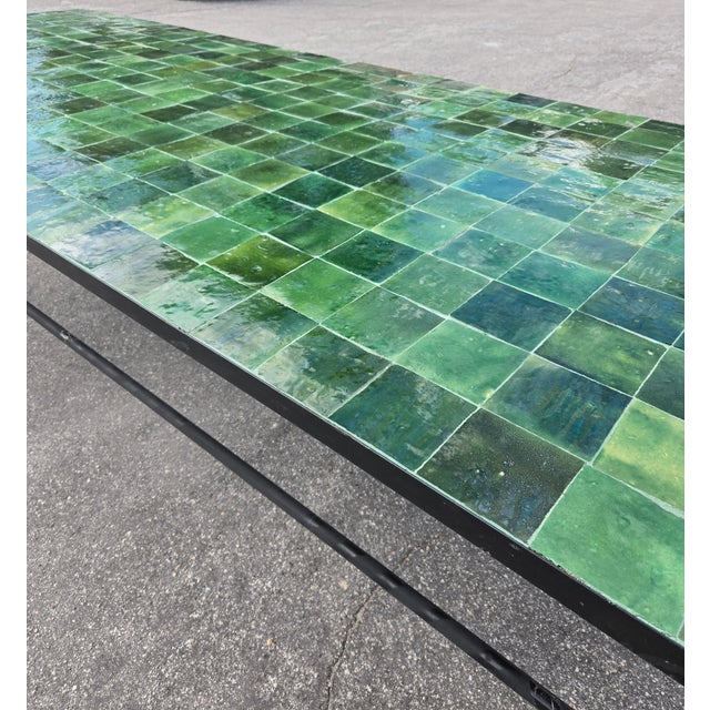 Extra Large Moroccan Tamegrout Green Mosaic Table — Square Tile Design For Sale - Image 12 of 12