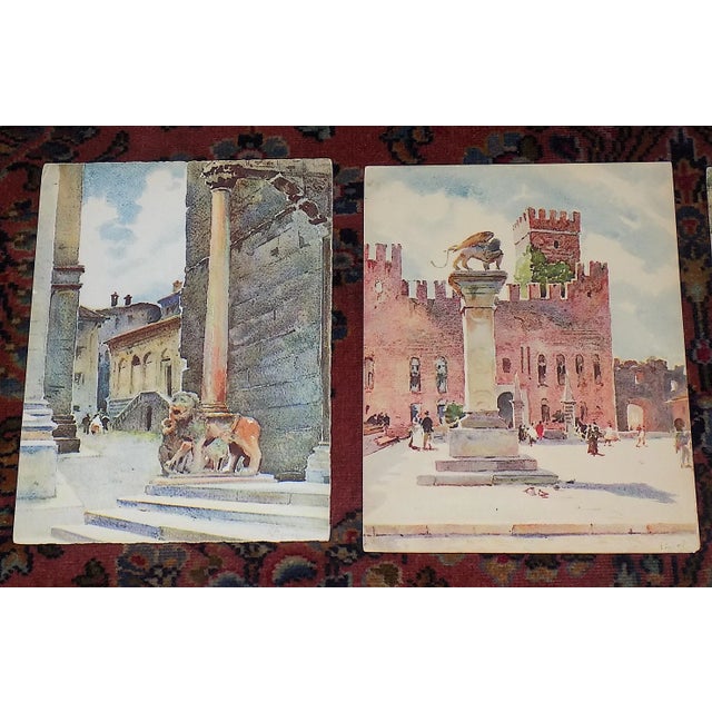 This set of seven (7) lithographs (offset) depicts views from seven northern Italian cities: Unknown, Marostica, Milan...