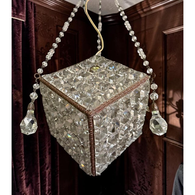 Antique Crystal Pendant Lamp, 1910s For Sale - Image 3 of 6