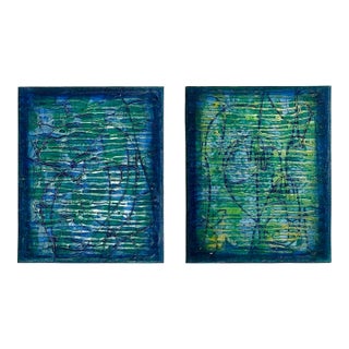 Vintage Abstract Diptych Paintings- Set of 2 For Sale