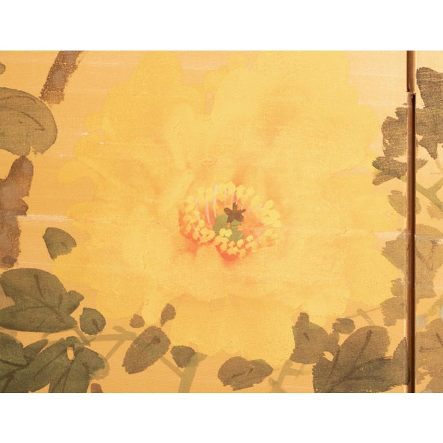 1950-1960s Shōwa Era Japanese Painted Silk Byobu Screen "Peonies" For Sale - Image 12 of 18