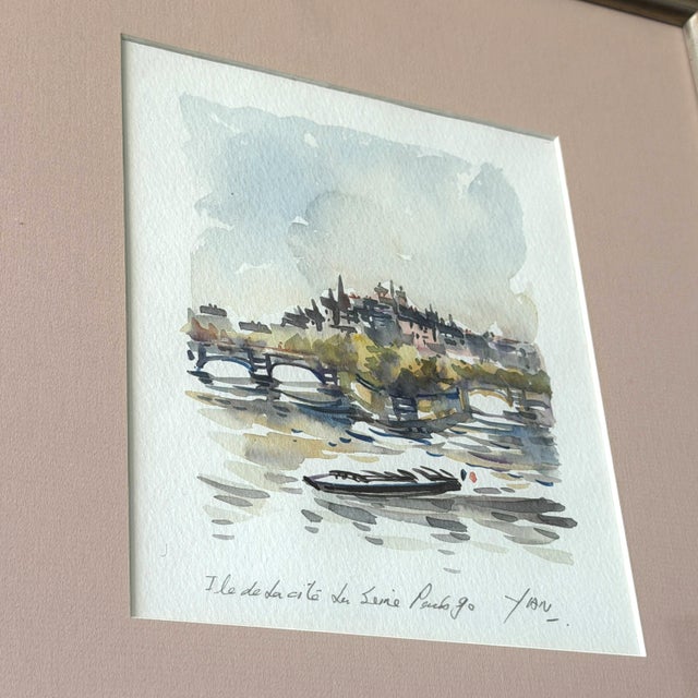 Robert Yan Original Watercolor "Ile De La Cite, Paris" 1990 - Signed For Sale - Image 9 of 12