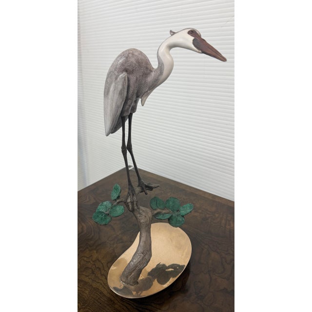 Brian Arthur Heron on a Branch With Lillies Bronze Sculpture For Sale In San Francisco - Image 6 of 12