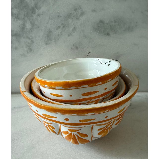 Set of 3 Ceramic Orange and White Hand Painted Molds For Sale In Austin - Image 6 of 12