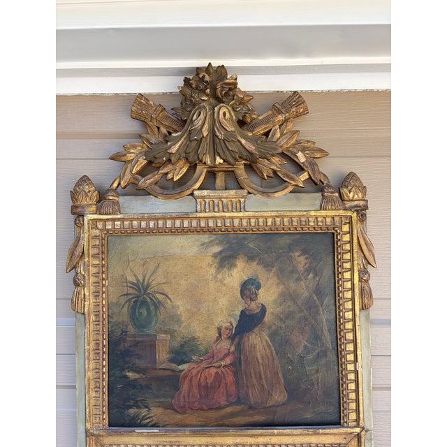 Late 19th Century Late 19th Century French Louis XVI Giltwood Trumeau Mirror With Figural Oil Painting For Sale - Image 5 of 13