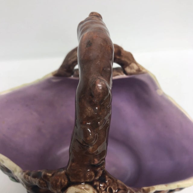 19th Century Antique English Majolica Tree Bark Basket For Sale - Image 5 of 7