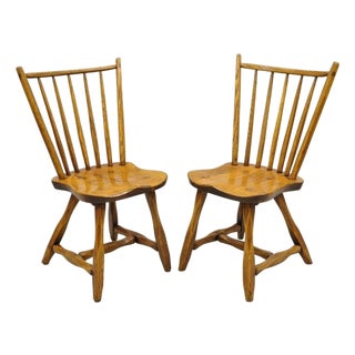 Antique Hunt Country Furniture Colonial Pine Wood Hickory Style Side Chairs Pair For Sale