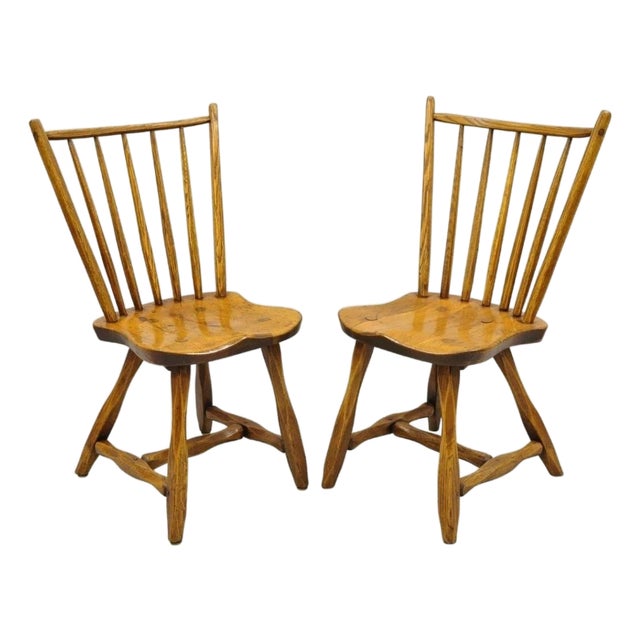 Antique Hunt Country Furniture Colonial Pine Wood Hickory Style Side Chairs Pair For Sale