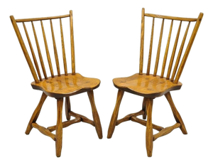 Antique Hunt Country Furniture Colonial Pine Wood Hickory Style Side Chairs Pair