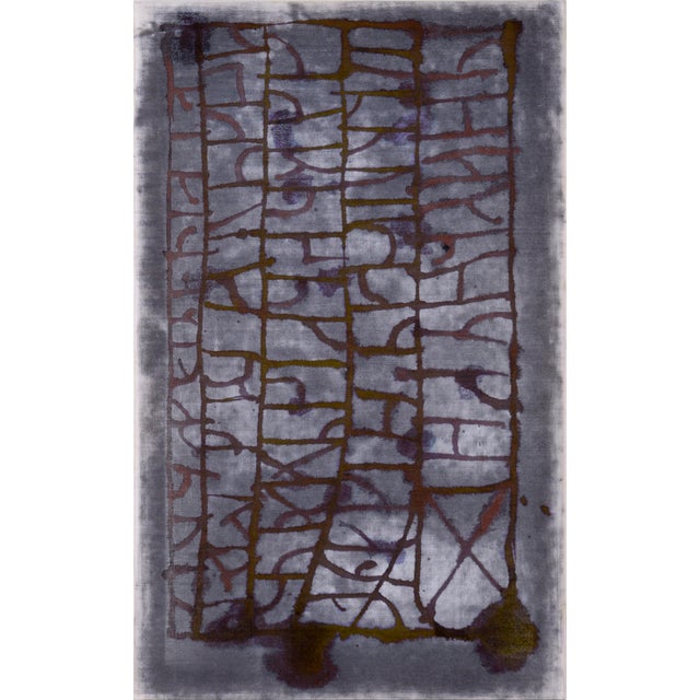 Patterned abstract by D. Whelan (American, 20th Century). A dark background of grey-blue has been unevenly applied to the...