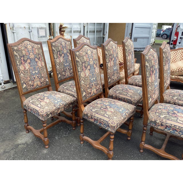 1950s Set of 8 French Tapestry Dining Chairs For Sale - Image 5 of 12