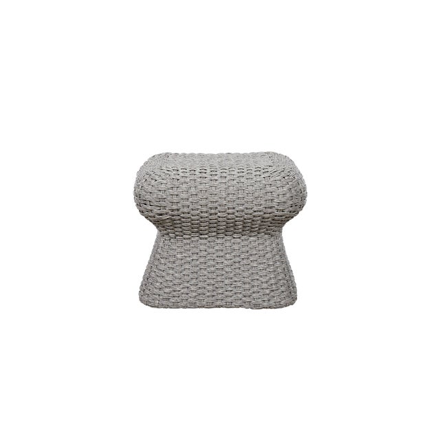 Our popular Warren ottoman is now woven in all-weather wicker. Shown in weathered grey this style extends Warren's scope...