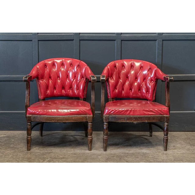 Set of English Red Studded Club Chairs, 1920s For Sale - Image 10 of 12