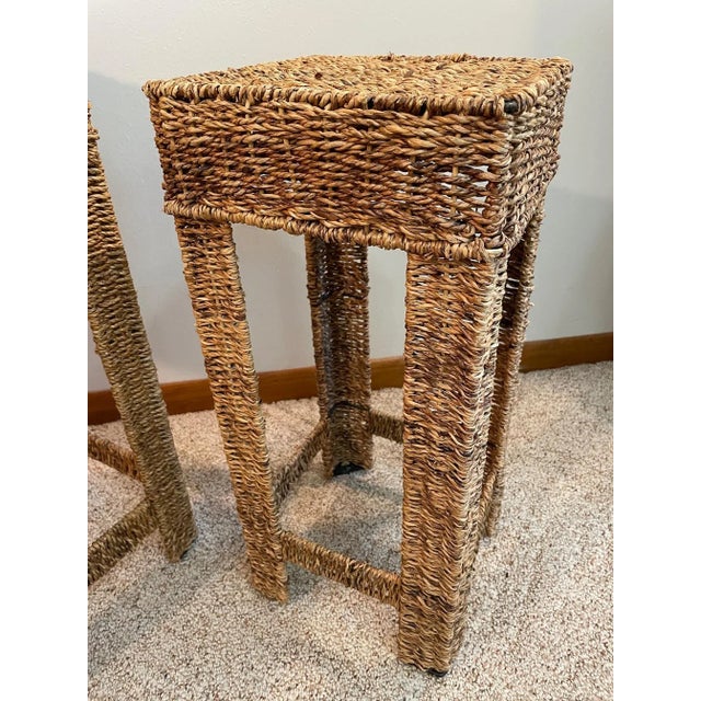 Vintage Woven Wicker Seagrass Plant Stands / Stools - a Pair For Sale - Image 9 of 12