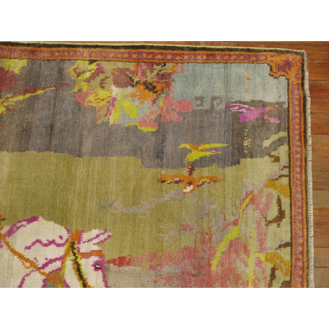 Vintage Zabihi Collection Fluorescent Color Karabagh Pictorial Rug - 4'9" x 7' For Sale In New York - Image 6 of 9