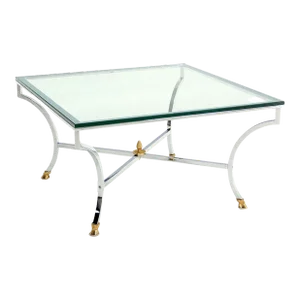 Hoof Brass Feet Chrome X Shape Base 3/4" Glass Square Coffee Table Clean
